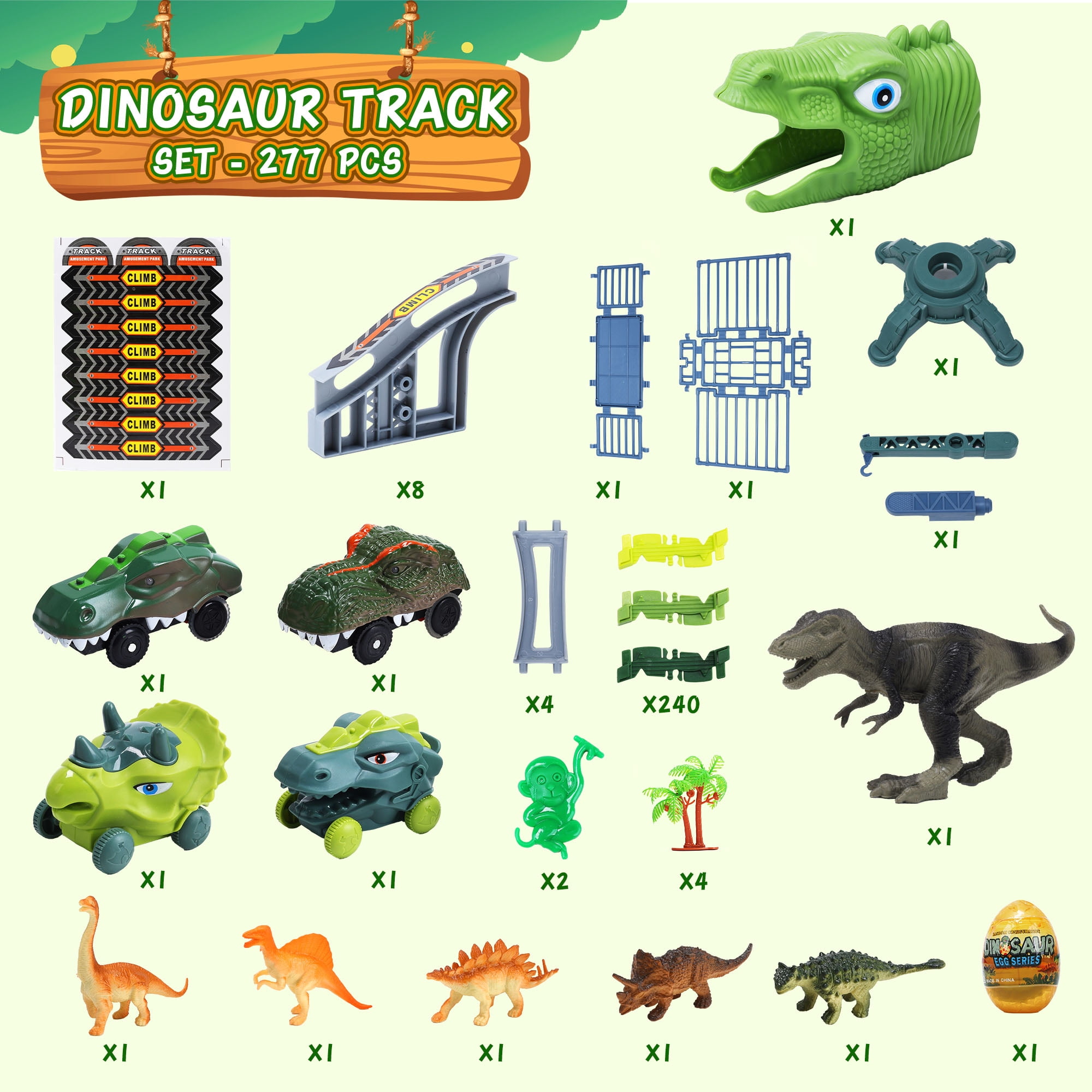 Dinosaur Toys, 277 PCS Flexible Race Track for Kids, STEM Building Road Train Toys with Dino Cars Trucks, Best Birthday Gifts for Boys Girls Toddlers
