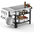 thumbnail image 1 of BBQ Trolley Food Prep Table Stainless Steel, Flattop Worktable with Side Table, Two-Layer Steel Basket and Utensil Holder, 1 of 8