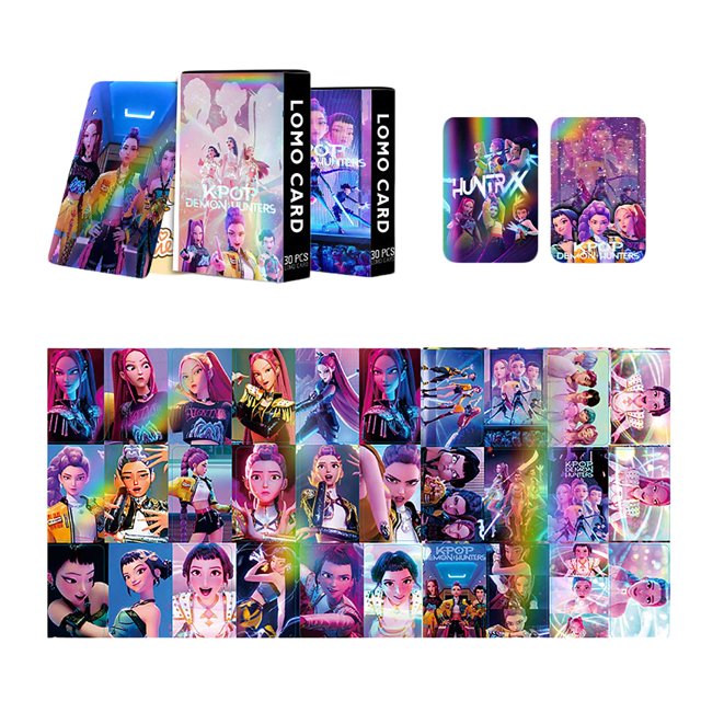30Pack Kpop Demon Hunters Holographics Cartoon Photo Cards,Huntrix Holographics Cartoon Flash Cards for Kpop Demon Hunters Fans Gifts,Kpop Demon Hunters Peripheral Collectible Photocard