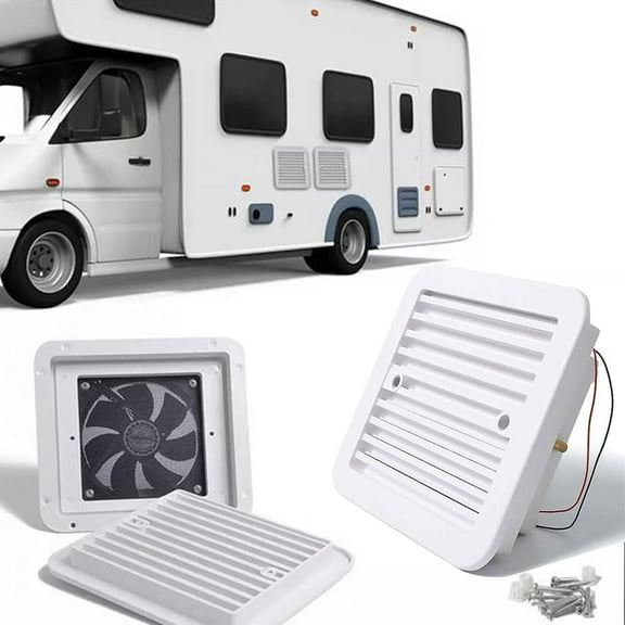 RV Side Vent Fan, 2.4W 12V One-Way Silent Wind Air Ventilation Exhaust Fan for Caravan, Motorhome, Camper, White