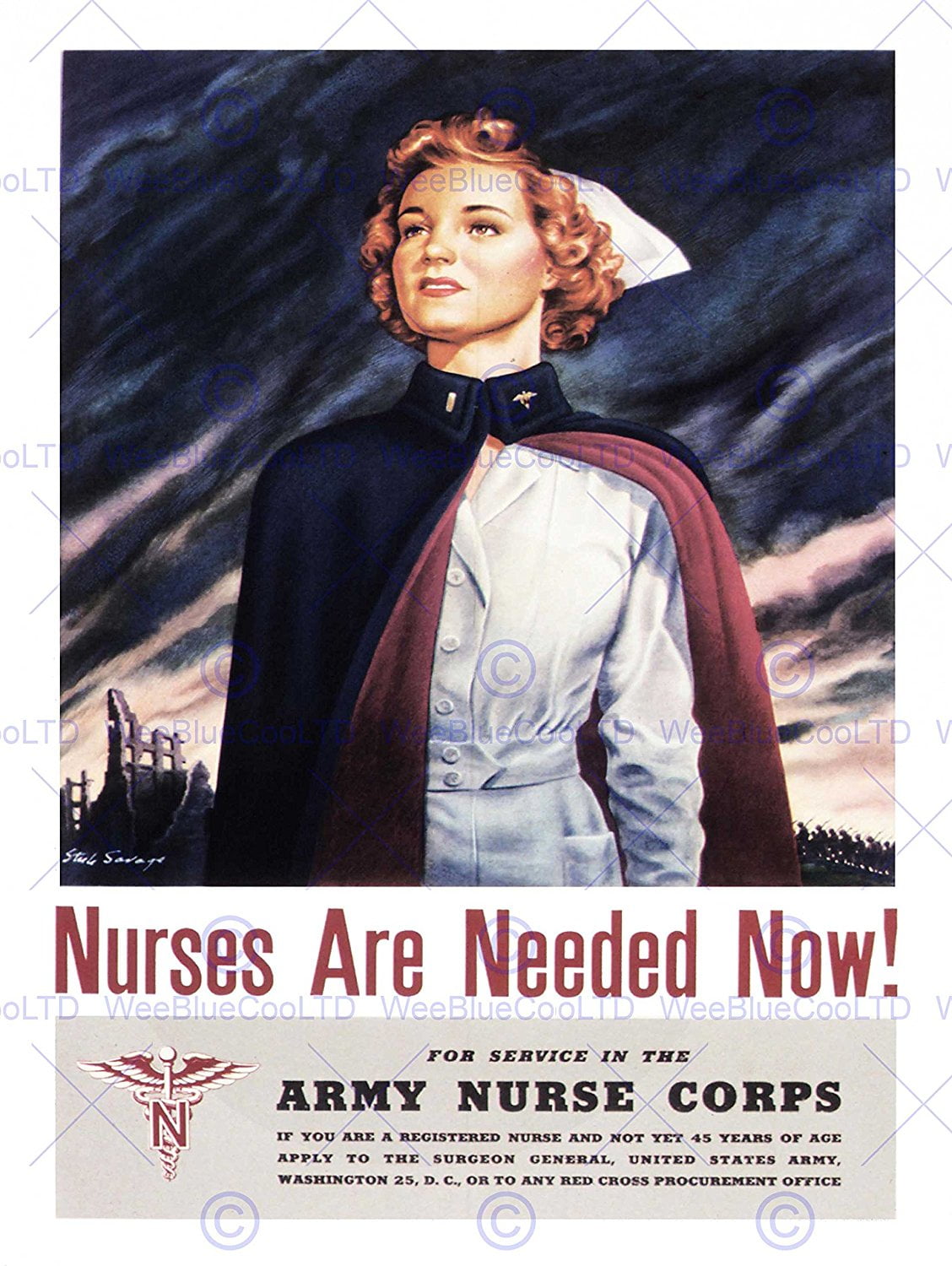 PROPAGANDA WAR WWII USA ENLIST ARMY NURSE CORPS FINE ART PRINT POSTER ...