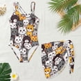 thumbnail image 5 of Jiueut Cartoon Cat Print Girls' One-Piece Swimwear Cute Swimsuit for Girls Cut Out Bathing Suit with Mesh Cover Up Skirt, 5 of 7