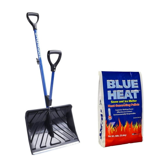 Snow Joe Shovelution Snow Shovel with Blue Heat Ice Melt Pellets, 20 Pounds