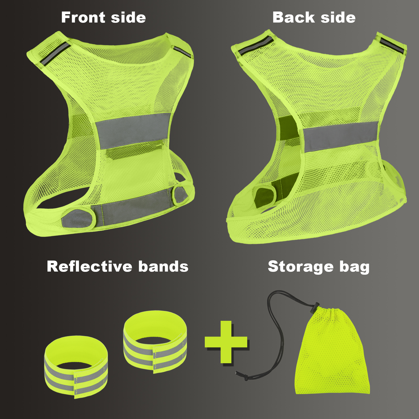 TopBine 2-Pack High-Vis Reflective Safety Vest – 360° Visibility For Night Cycling, Running, Motorcycle & Road Work (Fluorescent Green)