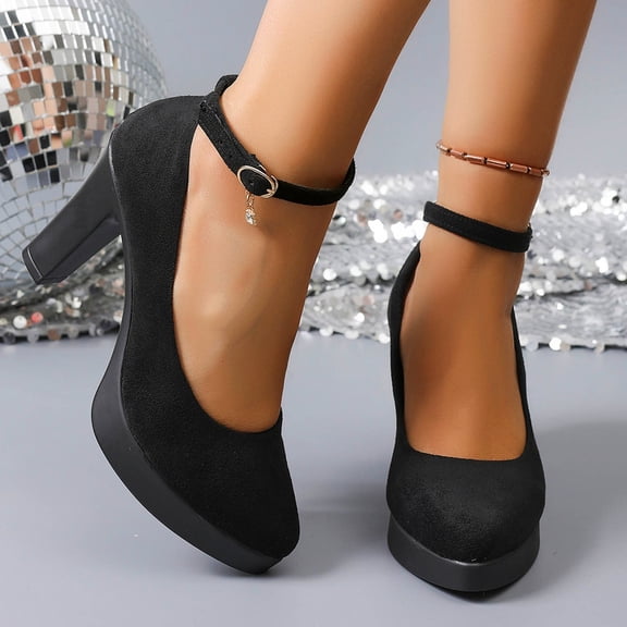 DIVVce Ankle Strap Platform Heels For Women Closed Toe Adjustable Comfortable Dressy Evening Footwear
