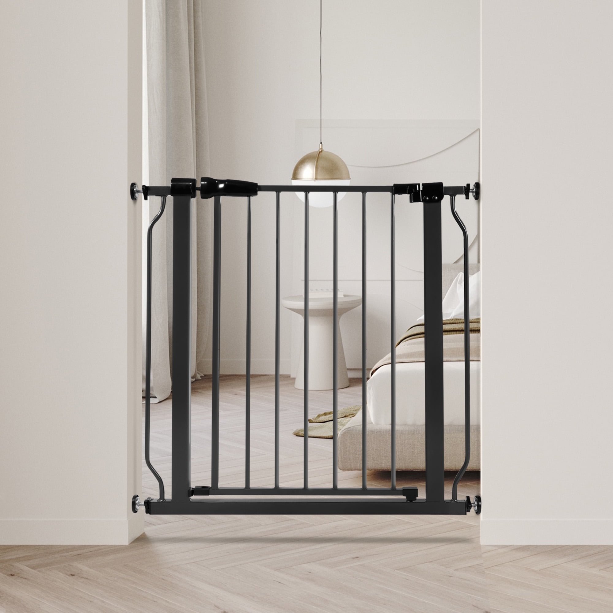 EDX 30" Height Walk Through Dog Gate, Pressure Mounted with Auto-Close and Hold-Open Features, Fits 29.1–33.8 Inch Openings, Black