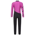 thumbnail image 2 of TSSOE Girls Long Sleeve Dance Unitard Jumpsuit Mock Neck Striped Full Length Gymnastics Leotard Hot Pink 12, 2 of 7