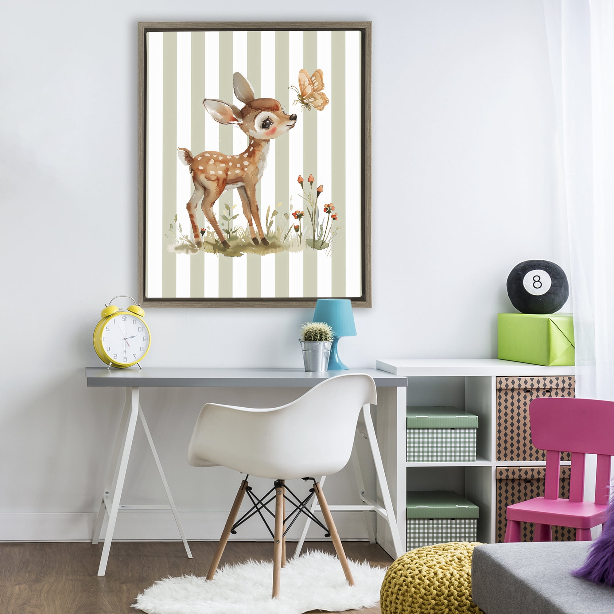 Stupell Industries Baby Deer with Butterfly Brown Framed Floater Canvas Wall Art, design by LSR Design Studio