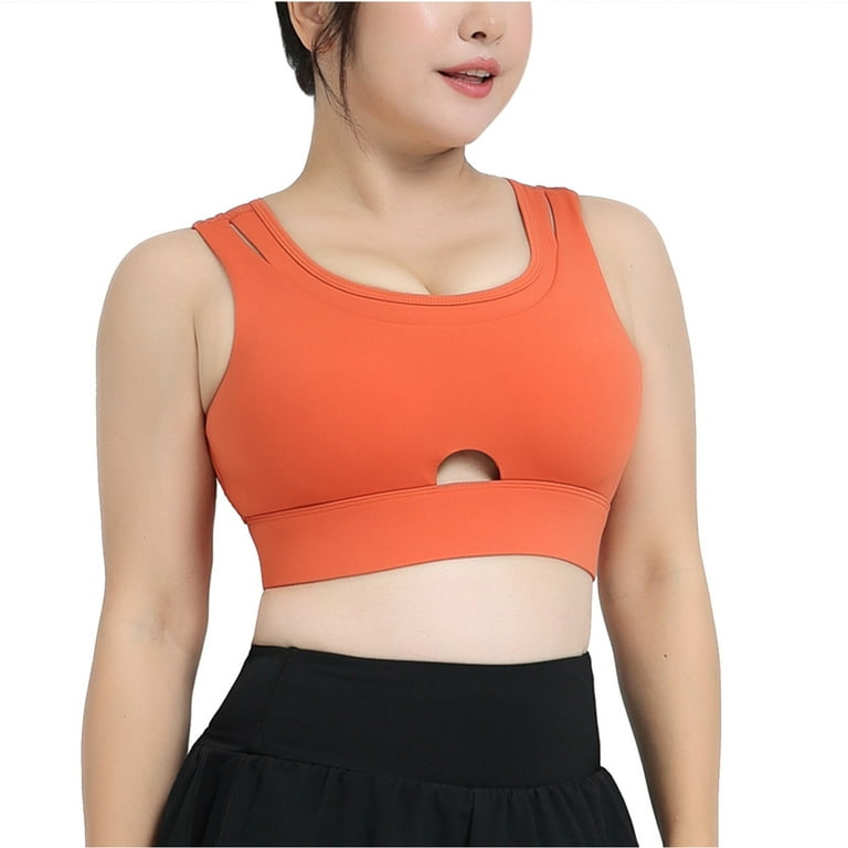 RQYYD Plus Size Sports Bras for Women Sexy Front Cutout Hollow Workout  Padded Gym Running Yoga Bra Orange XL