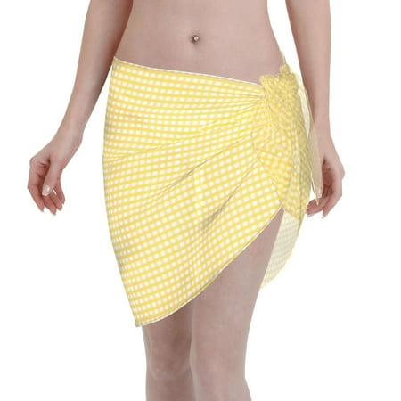 Ocsxa Yellow Gingham Print Sarong Coverups For Women Bathing Suit Wrap Swimsuit Skirt Beach Bikini Cover Up Swimwear