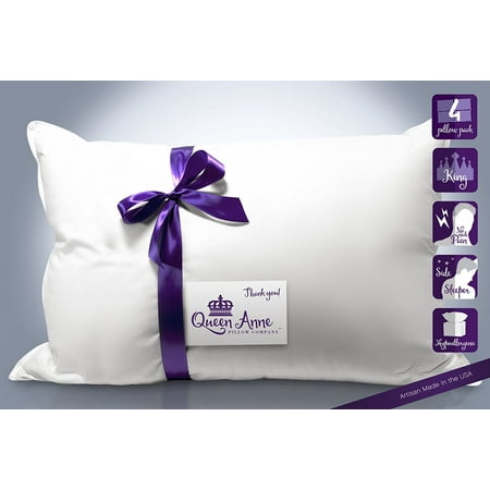 4 Pack Pillows - Four Luxury Synthetic Down Hypoallergenic Pillows By Queen Anne Pillow Co. - Allergy Free Pillows for the Bedroom (King Medium (Best Bed Rail For Co Sleeping)