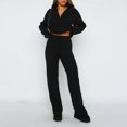 thumbnail image 1 of Chaqueta Conjunto de pantalones cómodos para damas Estilo casual Pantalones de punto acanalados Traje de corte holgado Traje diario Cgtredaw Negro L para Mujer, 1 of 7