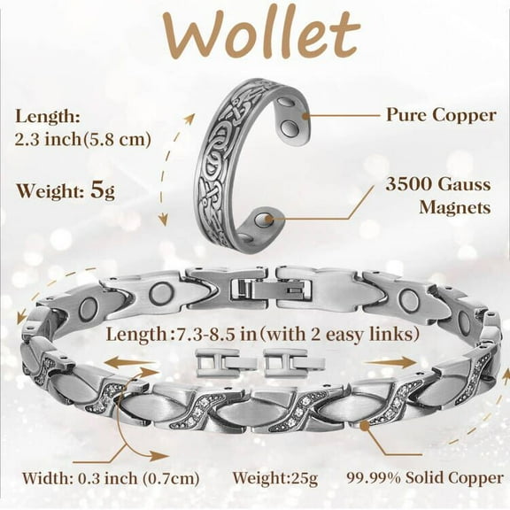 Wollet Magnetic Copper Bracelet Ring for Women, Gift for Wife or Mom, Adjustable