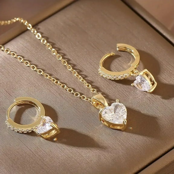 3.00Ct Lab Created Diamond 14K Yellow Gold Plated Heart Cut Wedding Jewelry Set