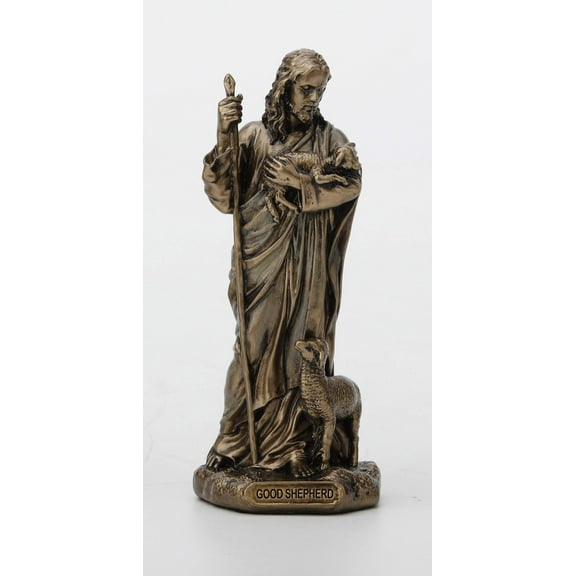 Veronese Design 3 3/8 Inch Jesus The Good Shepherd Cast Resin Hand Painted Antique Bronze Finish Statue Home Decor