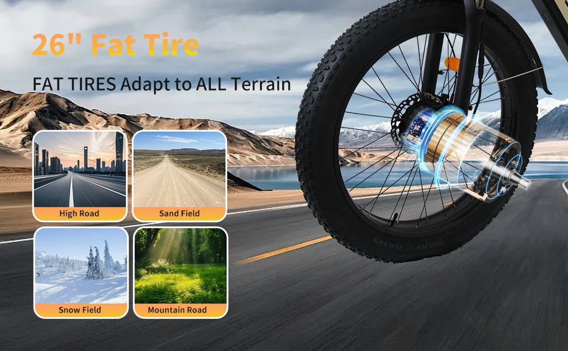 5000W Peak Dual Motor AWD Electric Bike, 52V 23AH 7-Speeds 40MPH 26" Fat Tire Mountain Snow E Dirt Bicycle