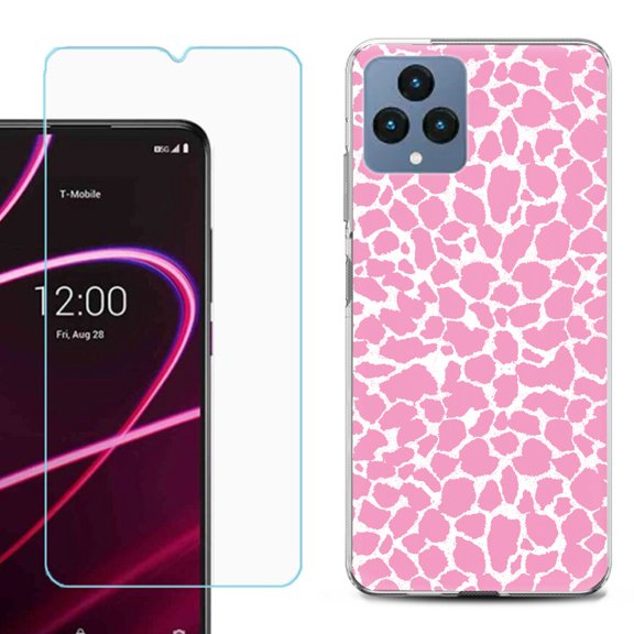 OneToughShield ® for T-Mobile Revvl 6x 5G Shockproof Phone Case, with Tempered Glass Screen Protector - Giraffe/Pink