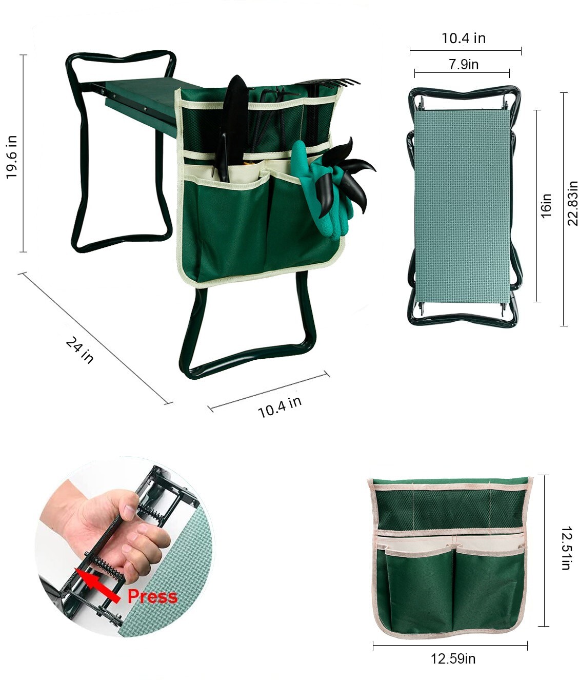 Garden Kneeler and Seat,Foldable Garden Stool with Eva Pad & A Big Tool Pouche, Heavy Duty Gardening Bench for Kneeling and Sitting to Prevent Knee & Back Pain, Great Gardening Gifts for Grandparents