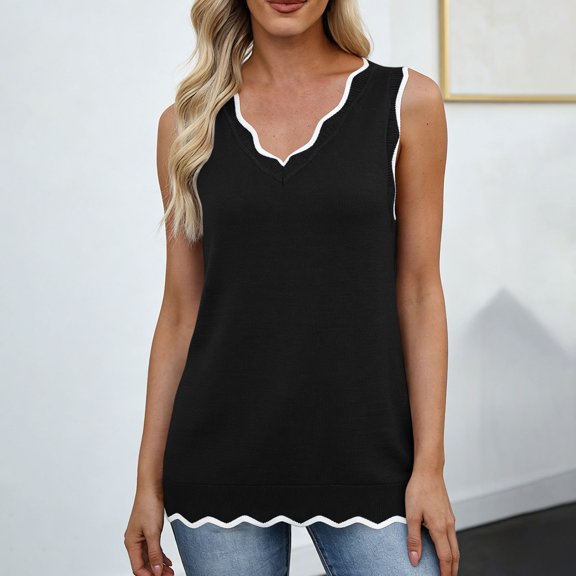 Women's Solid V-Neck Sleeveless Knit Sweater Tank Top Casual Layering Summer Top