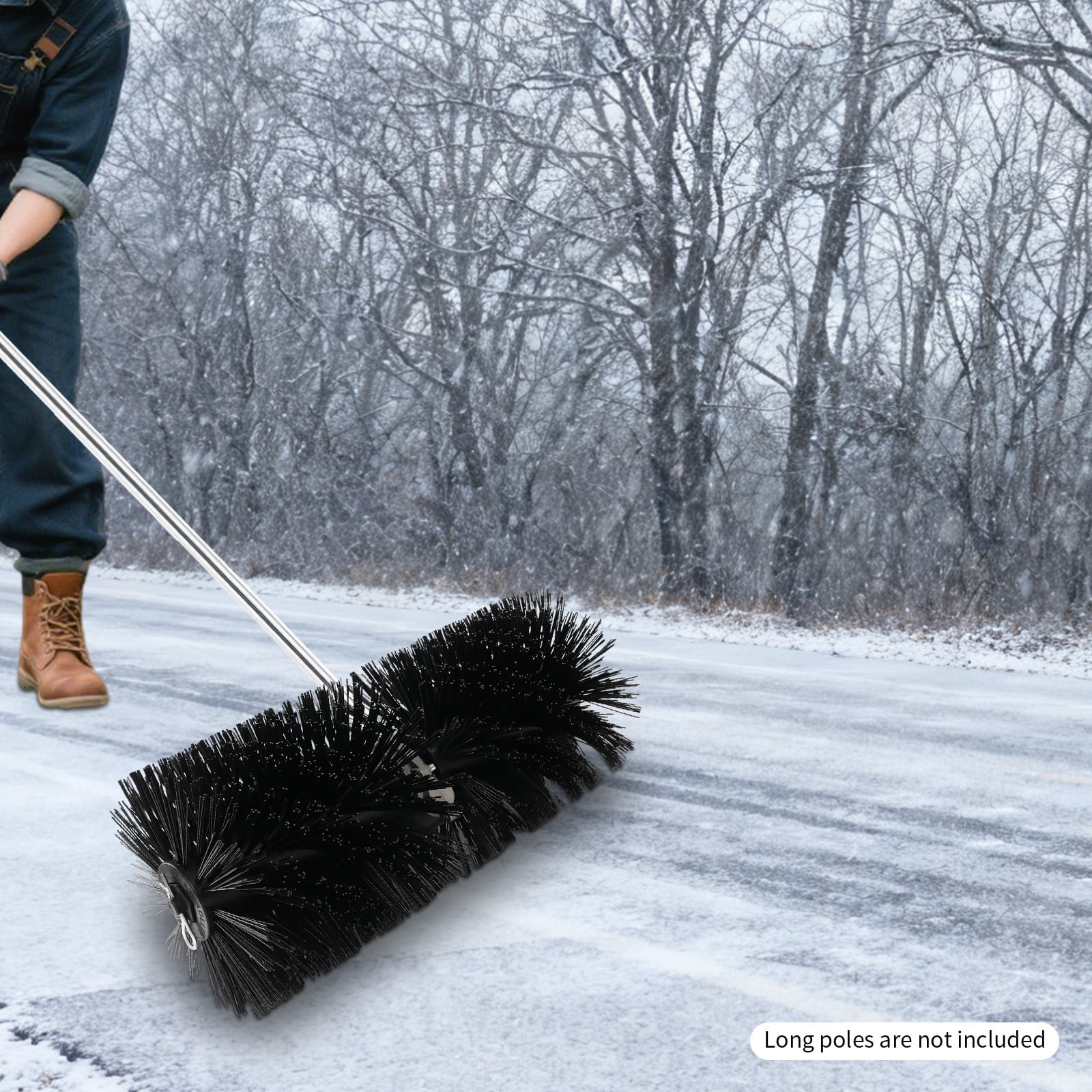 Black Lawn Mower Sweeper Head, Power Broom Attachment - 9-Tooth Quick Install Sweeper Brush for Driveway Walkway - Nylon Bristles Spiral Design Snow Removal Tool, Lawn Mower Attachment