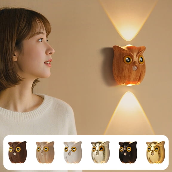 Owl Night Light, Motion Sensor Wall Lamp with Magnetic Base, Adjustable Brightness Cordless Light for Bedroom Hallway, No Wiring Needed (Silver)