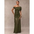 thumbnail image 5 of Green One-Shoulder Ruched Maxi Dress Formal Evening Gown, 5 of 30