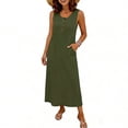 thumbnail image 2 of Maqroz Summer Dresses for Women Sleeveless Tank Maxi Dress Loose Fit Comfortable Cotton Linen Summer Sundresses Beach Vacation Holiday Outdoor Outfits Army Green M, 2 of 5