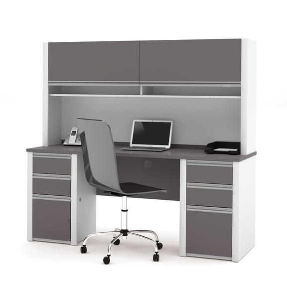 Bestar Connexion Office Credenza and Hutch with 2 Pedestals
