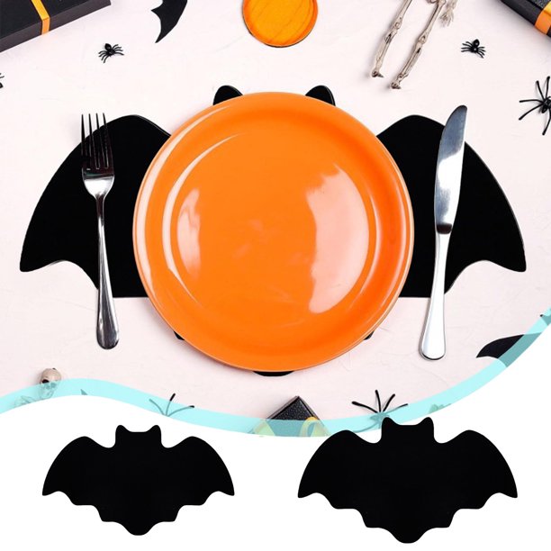 Juego de manteles individuales de Halloween de 1 - Mantel de mesa negro antideslizante resistente al calor para decoraciones de fiesta y comedor