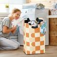 thumbnail image 5 of Yayeee Freestanding Laundry Hamper with Handle Collapsible Large Storage Basket for Clothes, Orange Checkered Pattern, 5 of 7