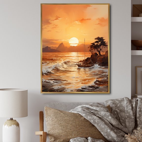 Designart "Golden Sunrise formd III" Nautical & Beach Floater Framed Canvas Wall Art