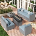 thumbnail image 2 of SUNCROWN Outdoor Patio Furniture Set 8 Piece Outdoor Sectional Sofa Grey Wicker Conversation Sofa Set with Coffee Table, Cushions and Fire Pit Table, Haze Blue, 2 of 7