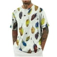 thumbnail image 1 of Chemise à Manches Courtes pour Hommes, Mélange Coton Lin Polyester, Design Imprimé, Col Rond, Ajustement Confortable Respirant, Tenue Décontractée, 1 of 5