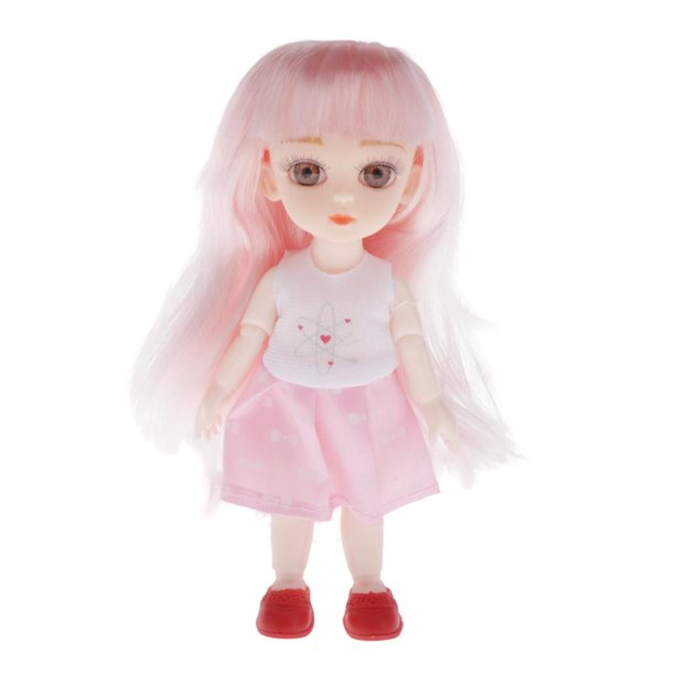 Muñeca , 16 cm, 6,3 pulgadas, muñeca articulada flexible, juguetes de bricolaje con juego completo, ropa, zapatos, peluca, maquillaje para niñas, r Rosado Baoblaze Los niños fingen muñeca de juguete