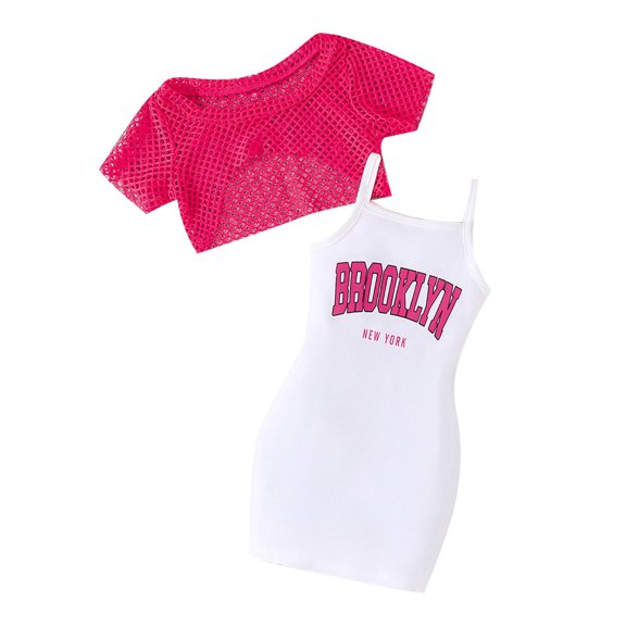 Weebloom Summer Clothes Set For Baby Girls 2 Piece Toddler Casual Dress With Sleeveless Top Letter Print Breathable Mesh Stretchy Comfortable Daily Wear Baby Outfits 1-5 Years