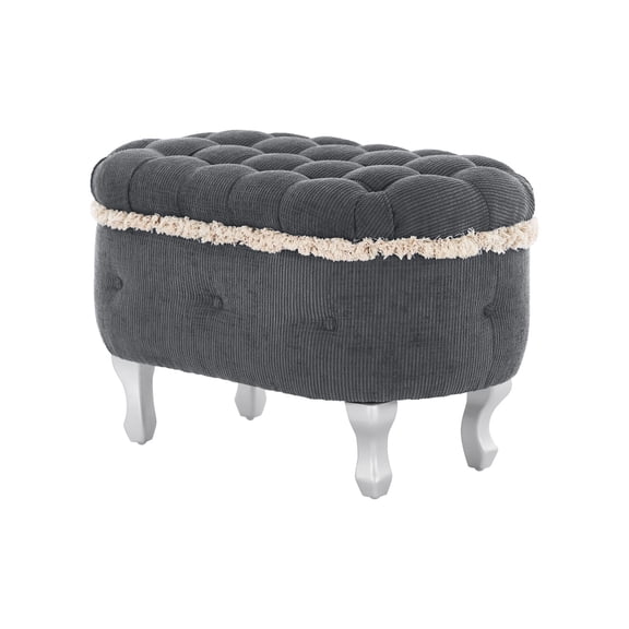 S-HOME 29.5 Inch Footboard Bench in Fabric Upholstered Design with Hidden Storage and Stylish Fringe for Any Room