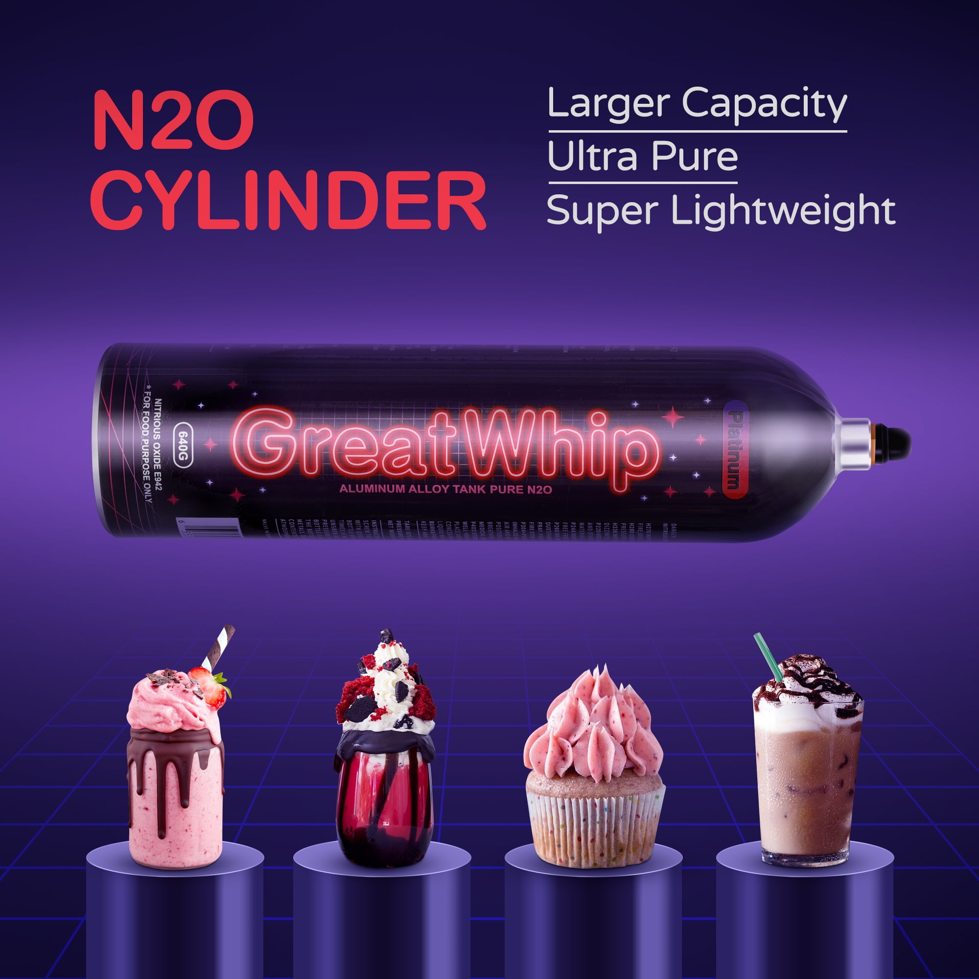 GreatWhip 640G Aluminum Whip Cream Chargers N2O Tanks