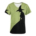 thumbnail image 2 of Tops Cortos para las Mujeres, Cuello en V Imprimido Halloween Manga Corta Ropa de Trabajo con Bolsillo, Poliéster Casual, 2 of 5