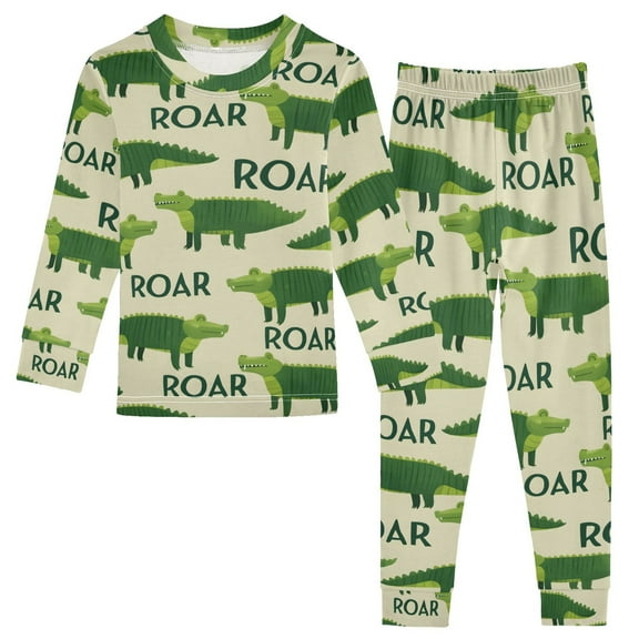 joogoo Crocodile Cartoon 2 Piece Long Sleeve Tee and Pants Cotton Pajama Set 5Y