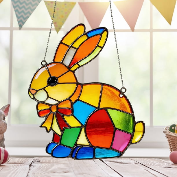 Adornos de Pascua, regalos de Pascua, conejos de Pascua, estilo acrílico, adorno colgante de granja para ventana, hogar, ventana, jardín, decoración de granja, regalo, colgante