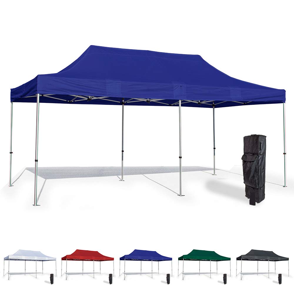 Blue 10x20 Pop Up Canopy Tent - Durable Aluminum Frame with Water-Resistant Polyester Fabric Top - Sturdy Wheeled Canopy Bag and Stake Kit Included (5 Color Options) - image 1 of 6