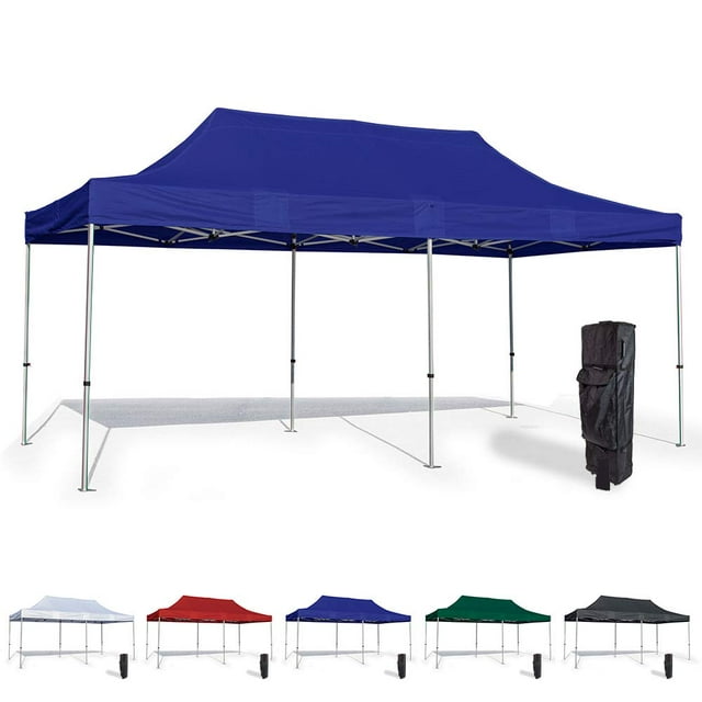 Blue 10x20 Pop Up Canopy Tent - Durable Aluminum Frame with Water-Resistant Polyester Fabric Top - Sturdy Wheeled Canopy Bag and Stake Kit Included (5 Color Options)