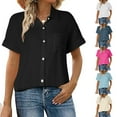 thumbnail image 2 of Camisa de manga corta con botones y textura para mujer: blusa informal de corte holgado para el trabajo, 2 of 6