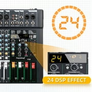 Depusheng FG8 Professional Audio Mixer 8 Channel Mixing Console MP3 Input, 48V Phantom Power,Black Bluetooth USB Audio Mixer for PC