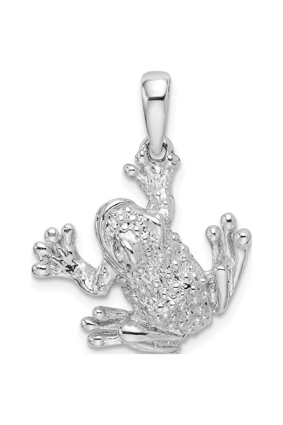 Sterling Silver Polished/Textured Frog Hanging From Leg Pendant (Width 20) (Length 25) - Jbsp