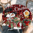 thumbnail image 2 of Red Black Plaid Snowman Christmas Round Tablecloth, Fitted Table Cover with Elastic for 55"-60" Round Tables, Xmas Snowflake Botanical Table Cloth Outdoor Indoor Dinning Party Waterproof Tablecloths, 2 of 7