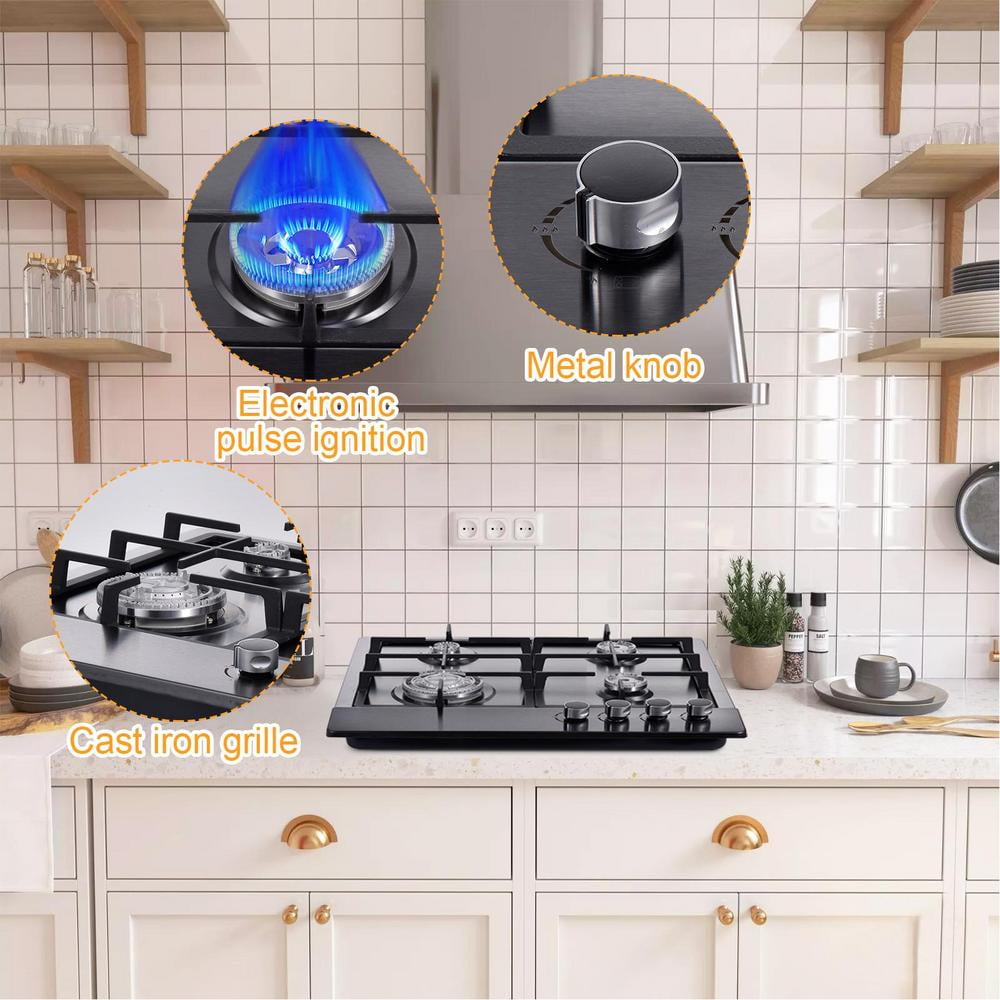 WAASOSCON Multi-Function Tabletop and Built-In Propane Stove, 2/4/5 Burner Stainless Steel Cooktop with Thermocouple Protection, and Anti-Scalding Knobs for Indoor Kitchen Cooking