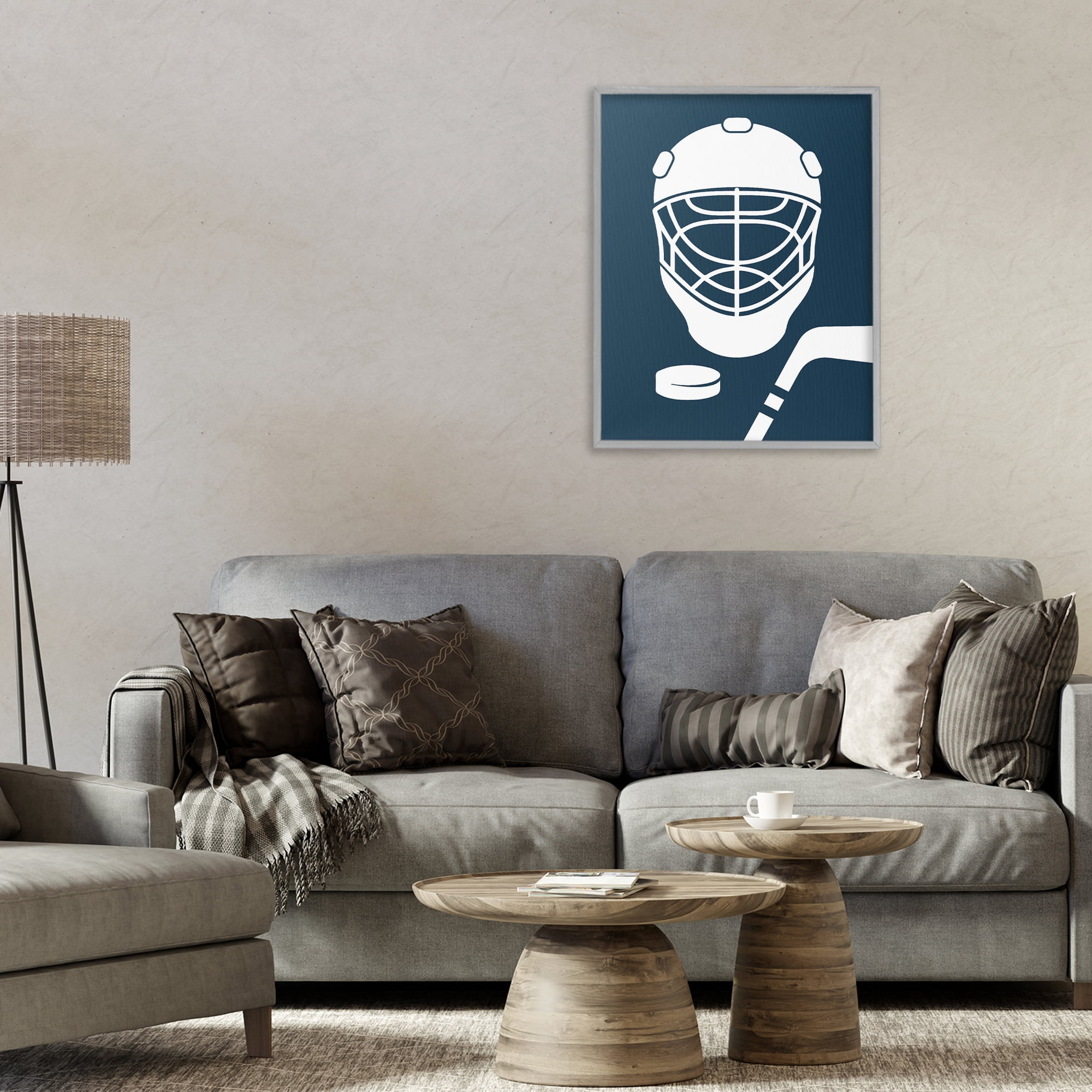 Stupell Industries Hockey Mask Blue & White Gray Framed Giclee Art, design by Melody Hogan