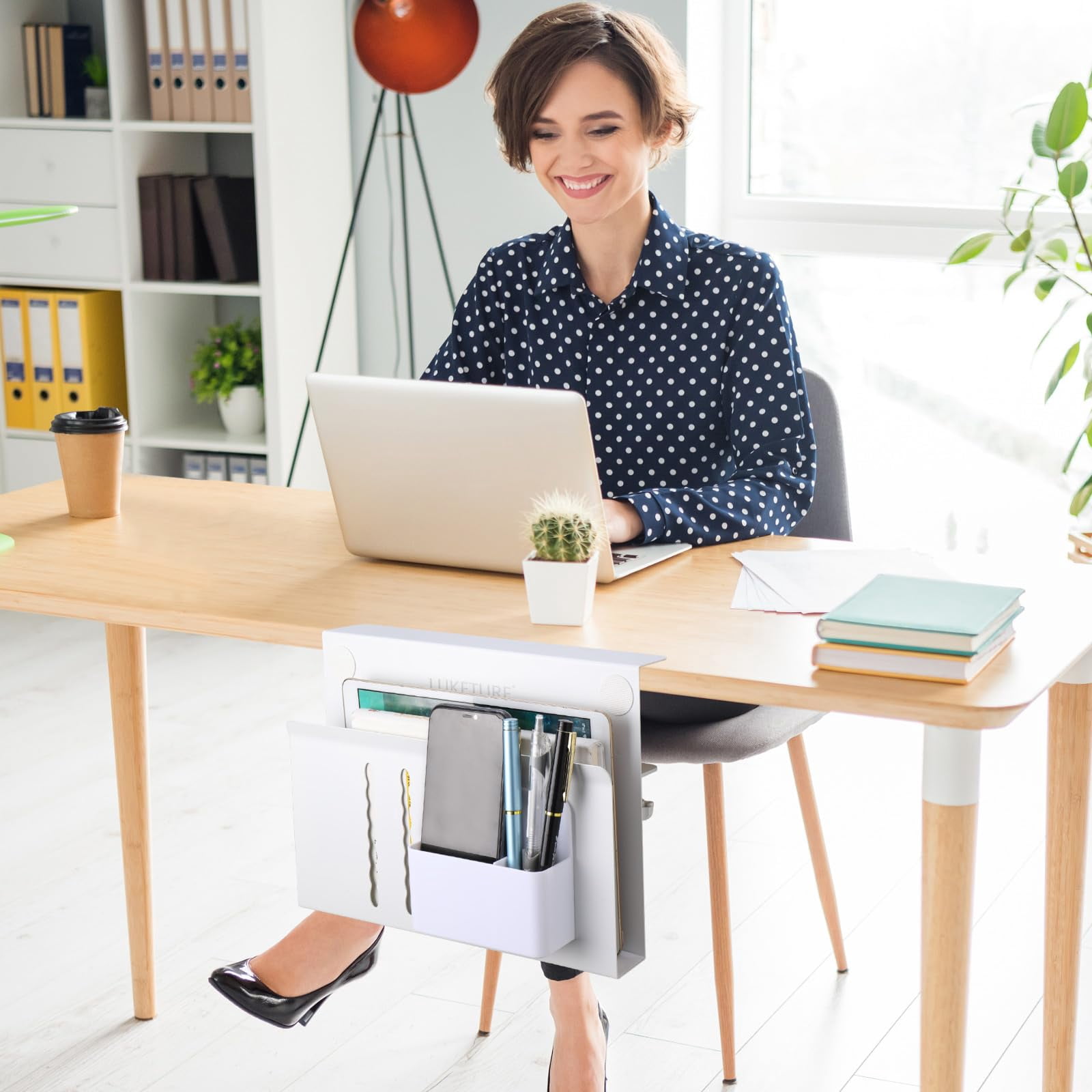 Desk Side Storage  Steel Organizer No Drill Laptop Holder Clamp On Mount With Pen Table Hanging For Home Office Fits Flat Edge Tables 0.3" To 2.8"