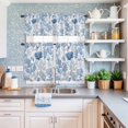 thumbnail image 6 of Kitchen Window Curtains Valance and Tier Set, Summer Watercolor Blue Gray Coral Rod Pocket Tier Curtain Valance Set, Marine Life Ocean Shell Light Filtering Cafe Curtains for Bedroom Living Room, 6 of 9